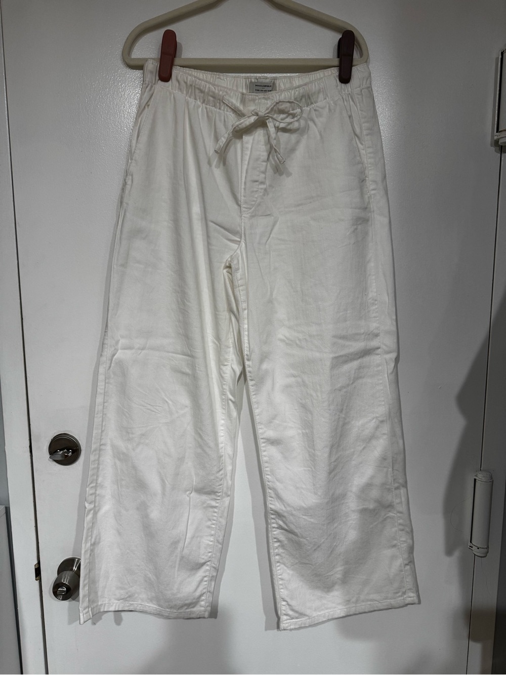 Banana Republic White Wide-Leg Drawstring Linen-Blend Pants